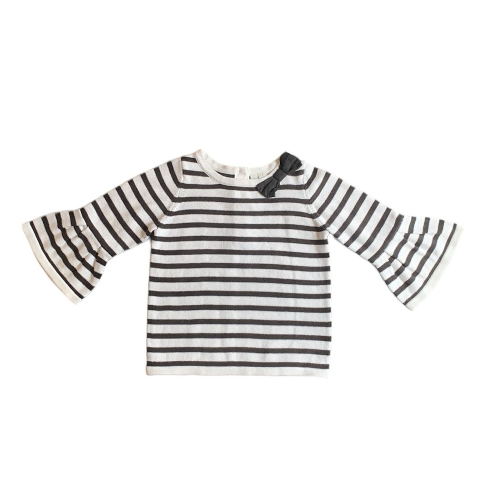 Janie And Jack Striped Bow Sweater With Bell Sleeves Size 3T